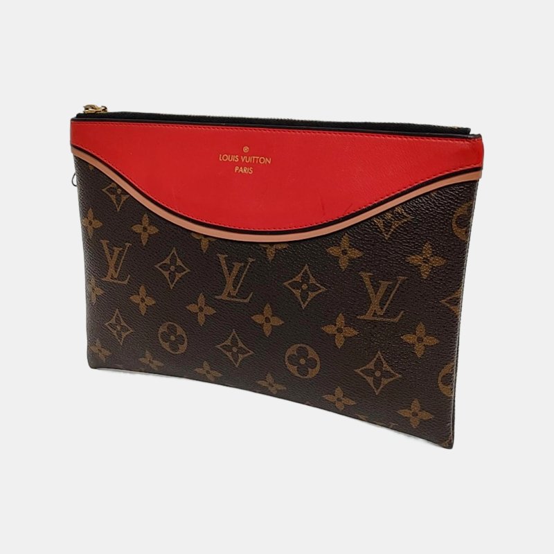 LOUIS VUITTON TUILERIES棕色塗層帆布老花手拿包金色五金-2
