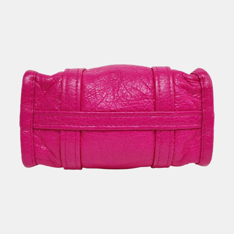 BALENCIAGA Bazar玫紅色牛皮單肩包手提包斜挎包銀色五金可拆卸肩帶-5