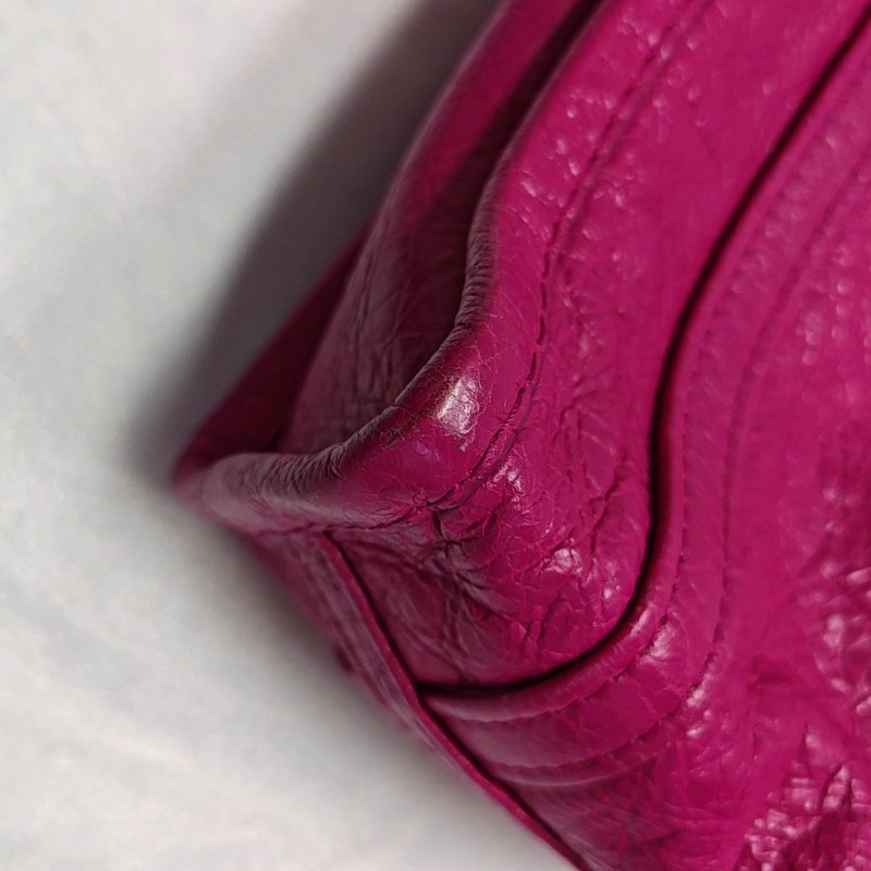 BALENCIAGA Bazar玫紅色牛皮單肩包手提包斜挎包銀色五金可拆卸肩帶-10