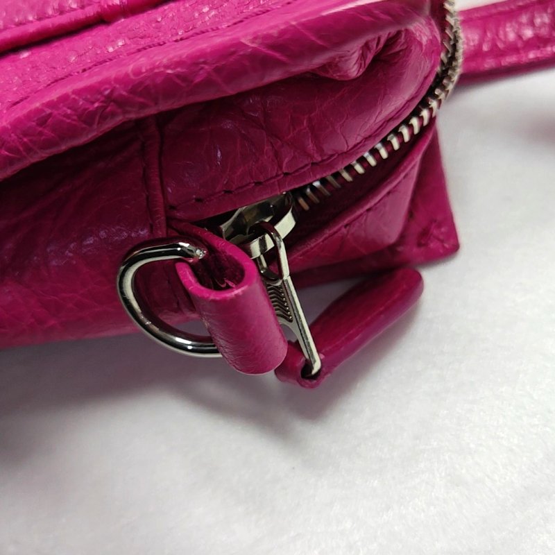 BALENCIAGA Bazar玫紅色牛皮單肩包手提包斜挎包銀色五金可拆卸肩帶-12