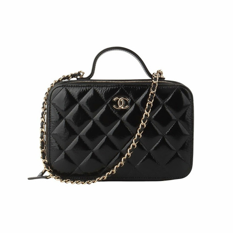 【包稅】CHANEL AS3538 亮面羊皮手提金色鏈條斜挎包 34923