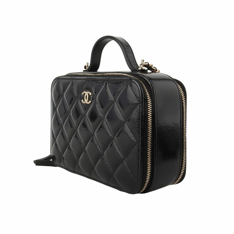 【包稅】CHANEL AS3538 亮面羊皮手提金色鏈條斜挎包 34923-1