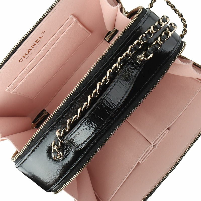 【包稅】CHANEL AS3538 亮面羊皮手提金色鏈條斜挎包 34923-6