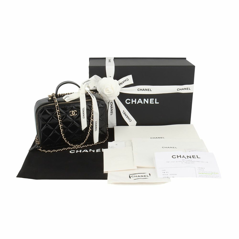 【包稅】CHANEL AS3538 亮面羊皮手提金色鏈條斜挎包 34923-7