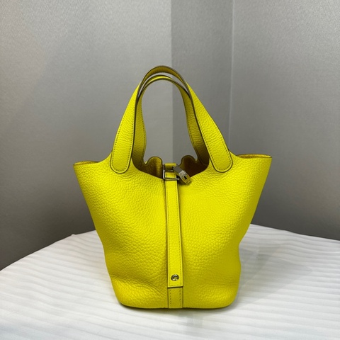 愛馬仕/Hermes Picotin Lock 18 檸檬黃菜籃子手提水桶包 23x18x23cm