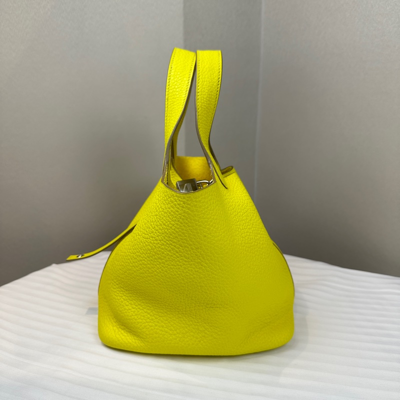 愛馬仕/Hermes Picotin Lock 18 檸檬黃菜籃子手提水桶包 23x18x23cm-2