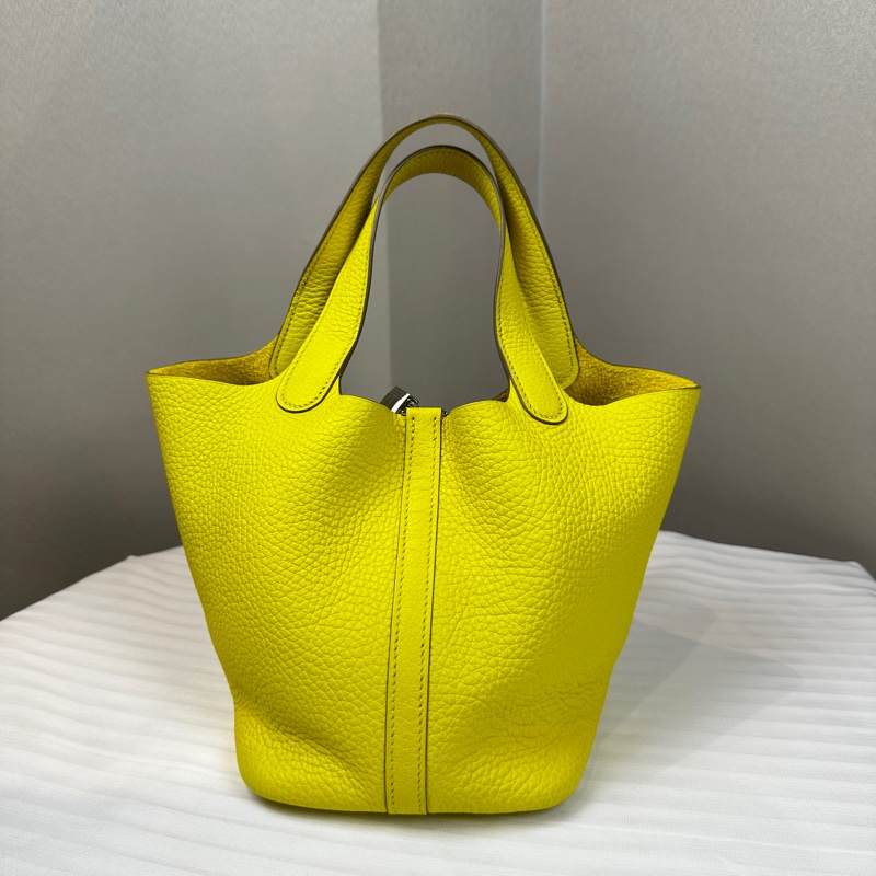 愛馬仕/Hermes Picotin Lock 18 檸檬黃菜籃子手提水桶包 23x18x23cm-10