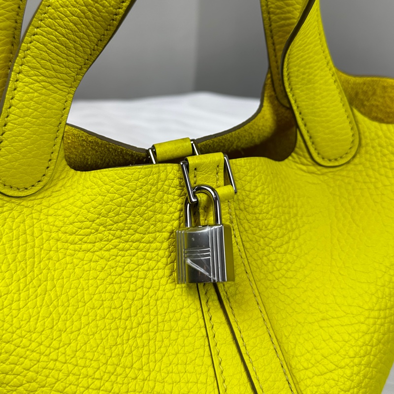 愛馬仕/Hermes Picotin Lock 18 檸檬黃菜籃子手提水桶包 23x18x23cm-13