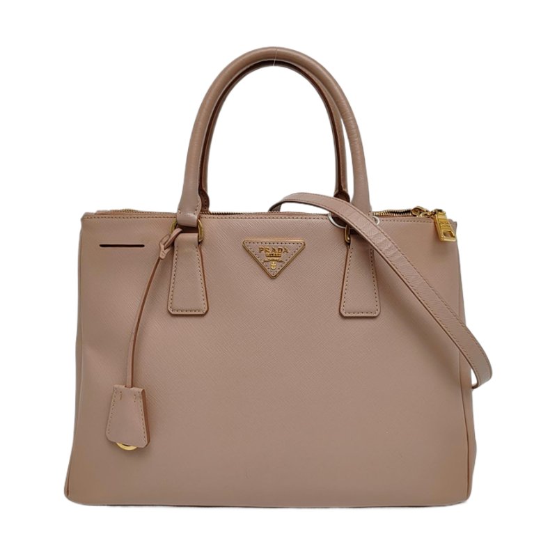 PRADA Galleria大號粉色牛皮徽標十字紋單肩包斜挎包手提包金色五金可拆卸肩帶-0