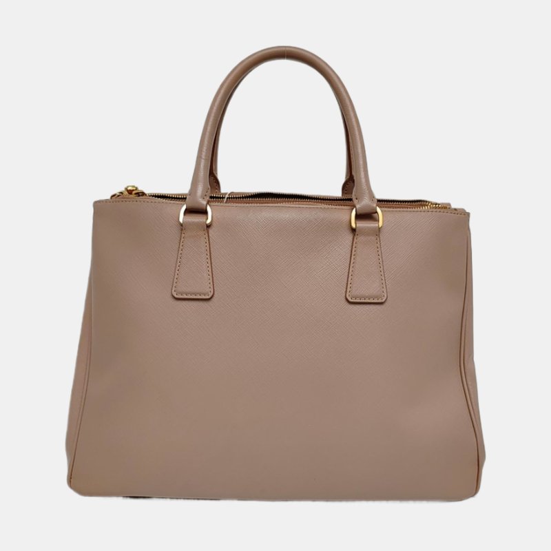 PRADA Galleria大號粉色牛皮徽標十字紋單肩包斜挎包手提包金色五金可拆卸肩帶-4