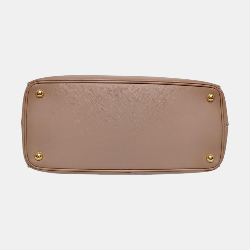 PRADA Galleria大號粉色牛皮徽標十字紋單肩包斜挎包手提包金色五金可拆卸肩帶-5