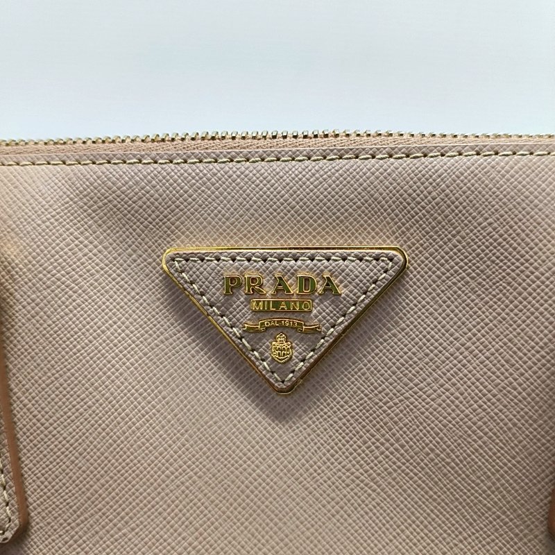 PRADA Galleria大號粉色牛皮徽標十字紋單肩包斜挎包手提包金色五金可拆卸肩帶-8