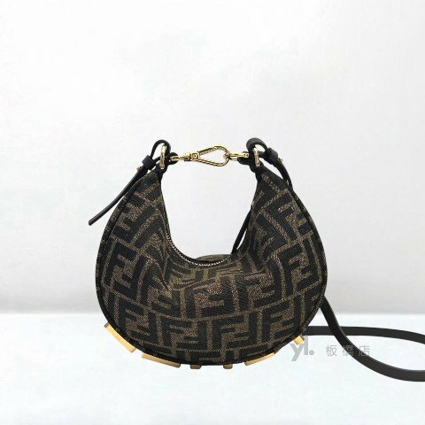 Fendi包包 Fendigraphy棕色FF提花布迷你斜背包