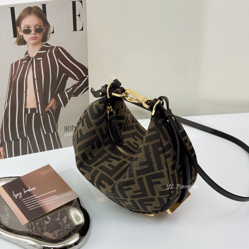 Fendi Fendigraphy棕色FF提花布迷你斜背包-0
