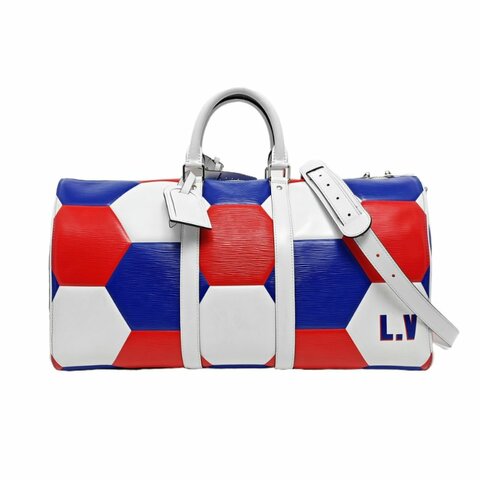 LOUIS VUITTON KEEPALL 50拼色牛皮單肩包手提包斜挎包銀色五金可拆卸肩帶