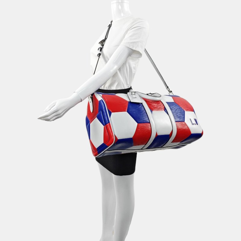 LOUIS VUITTON KEEPALL 50拼色牛皮單肩包手提包斜挎包銀色五金可拆卸肩帶-1