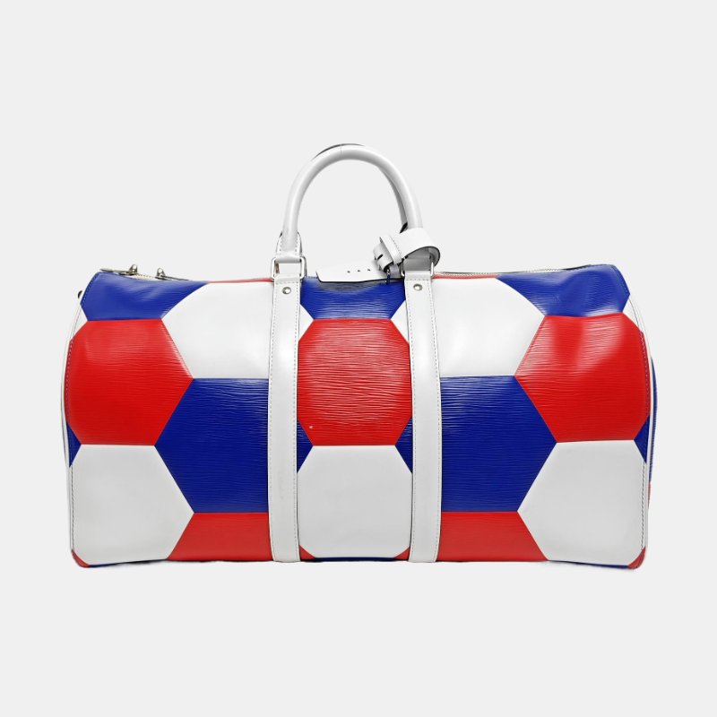 LOUIS VUITTON KEEPALL 50拼色牛皮單肩包手提包斜挎包銀色五金可拆卸肩帶-4