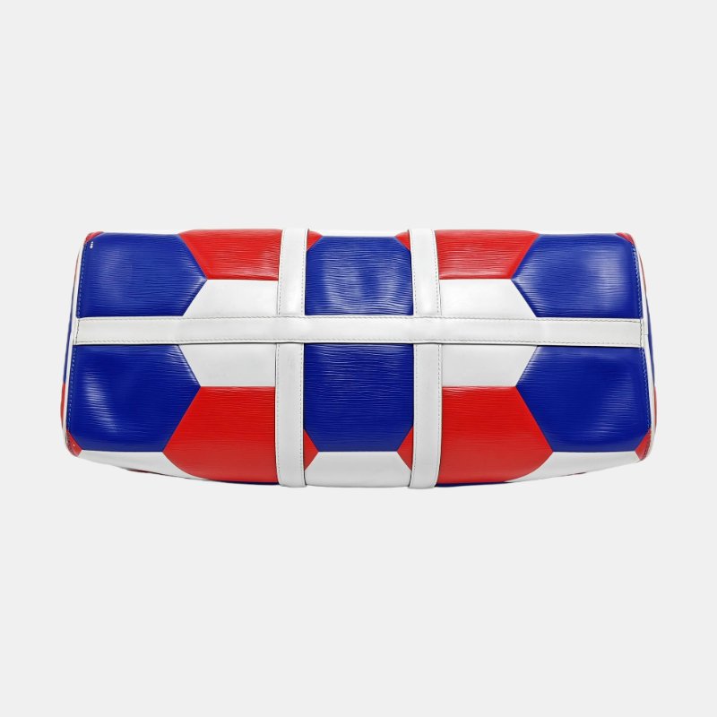 LOUIS VUITTON KEEPALL 50拼色牛皮單肩包手提包斜挎包銀色五金可拆卸肩帶-5