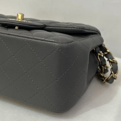 CHANEL灰羊皮金鍊方胖-5