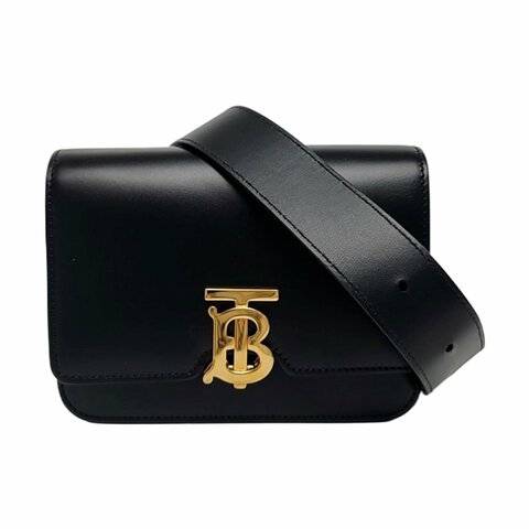 BURBERRYTB迷你黑色牛皮腰包腰包/胸包金色五金可拆卸肩帶