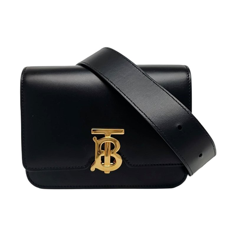BURBERRYTB迷你黑色牛皮腰包腰包/胸包金色五金可拆卸肩帶-0