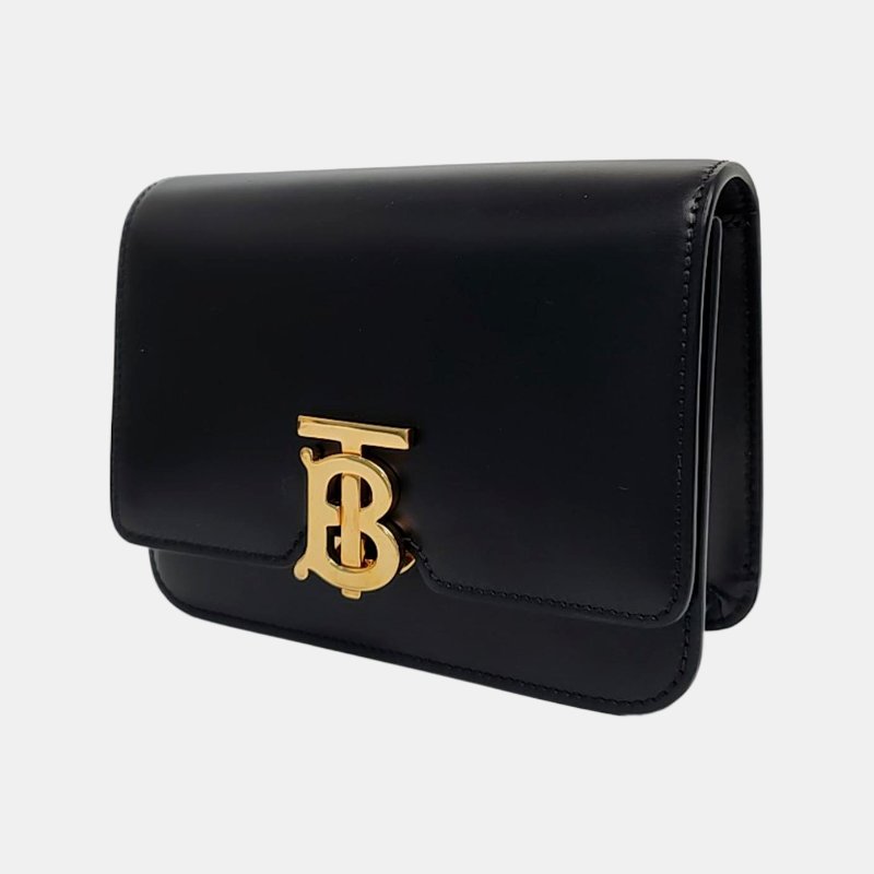 BURBERRYTB迷你黑色牛皮腰包腰包/胸包金色五金可拆卸肩帶-2