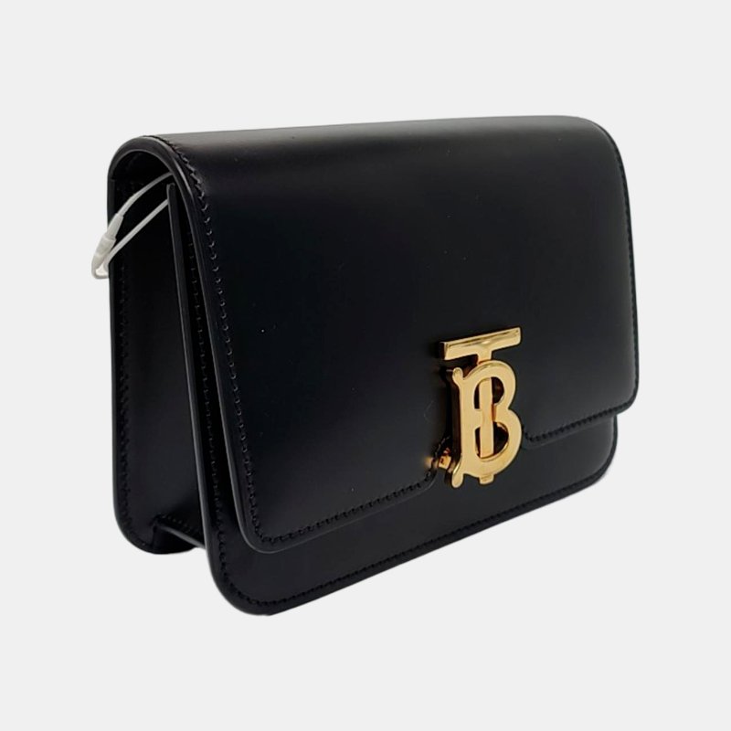 BURBERRYTB迷你黑色牛皮腰包腰包/胸包金色五金可拆卸肩帶-3