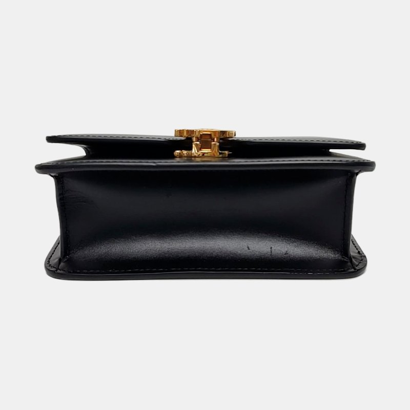 BURBERRYTB迷你黑色牛皮腰包腰包/胸包金色五金可拆卸肩帶-5