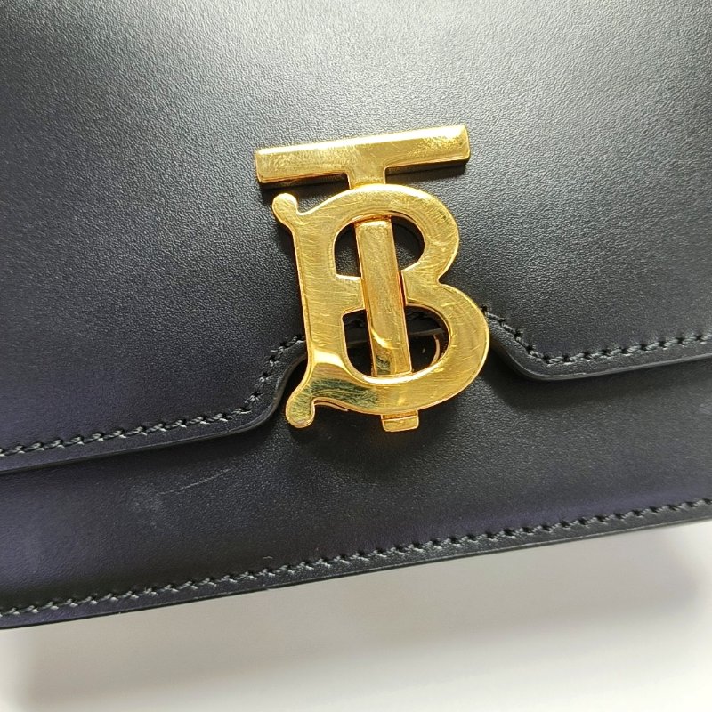 BURBERRYTB迷你黑色牛皮腰包腰包/胸包金色五金可拆卸肩帶-10