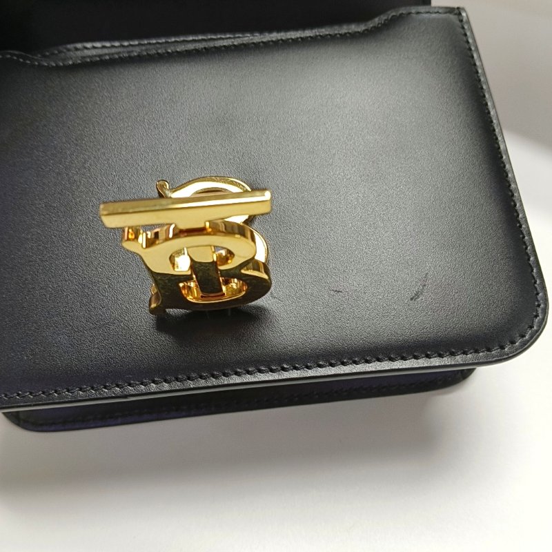 BURBERRYTB迷你黑色牛皮腰包腰包/胸包金色五金可拆卸肩帶-11