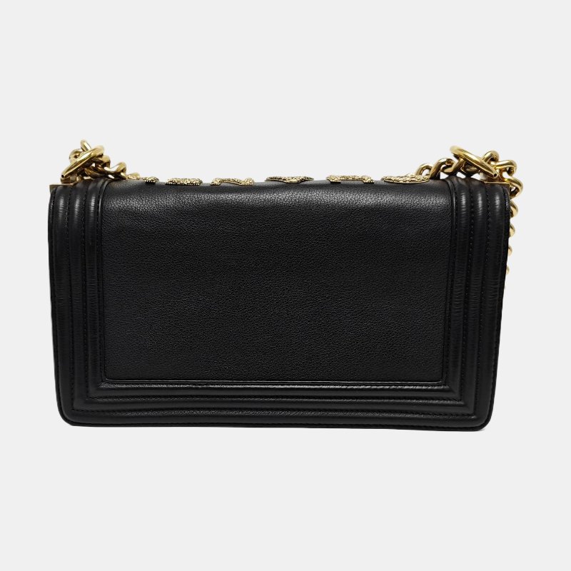 CHANEL BOY CHANEL黑色牛皮單肩包手提包斜挎包金色五金17開可拆卸肩帶 9.8新-4