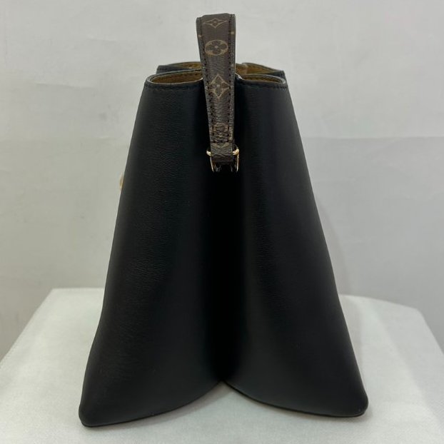 LV黑牛皮金LOGO老花背帶束口水桶BLOOM兩用包PM-1