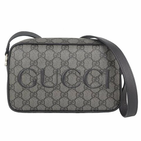 🌟GUCCI 古馳 灰黑色防水布皮雕標相機斜背包 /全新全配美品