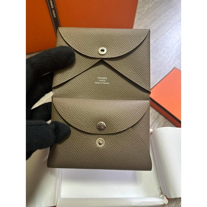 🌟Hermes Calvi Duo 經典大象灰 卡片夾/零錢包/全新美品-0