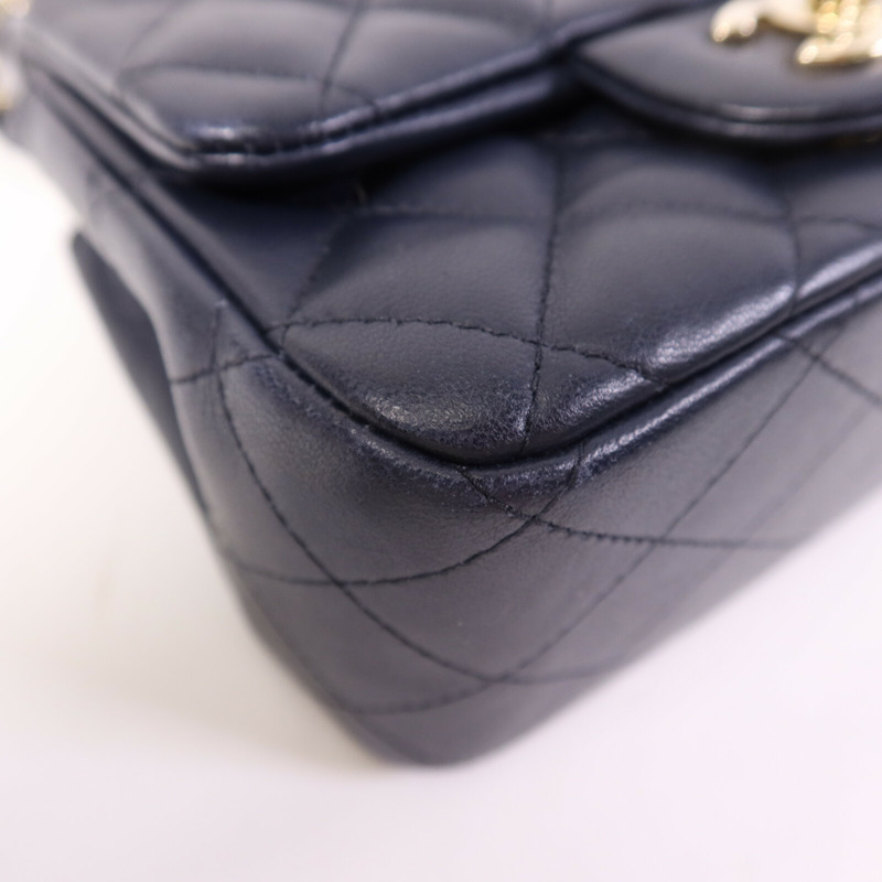 CHANEL 羊皮皮革Classic 17金扣鏈帶肩背袋-11