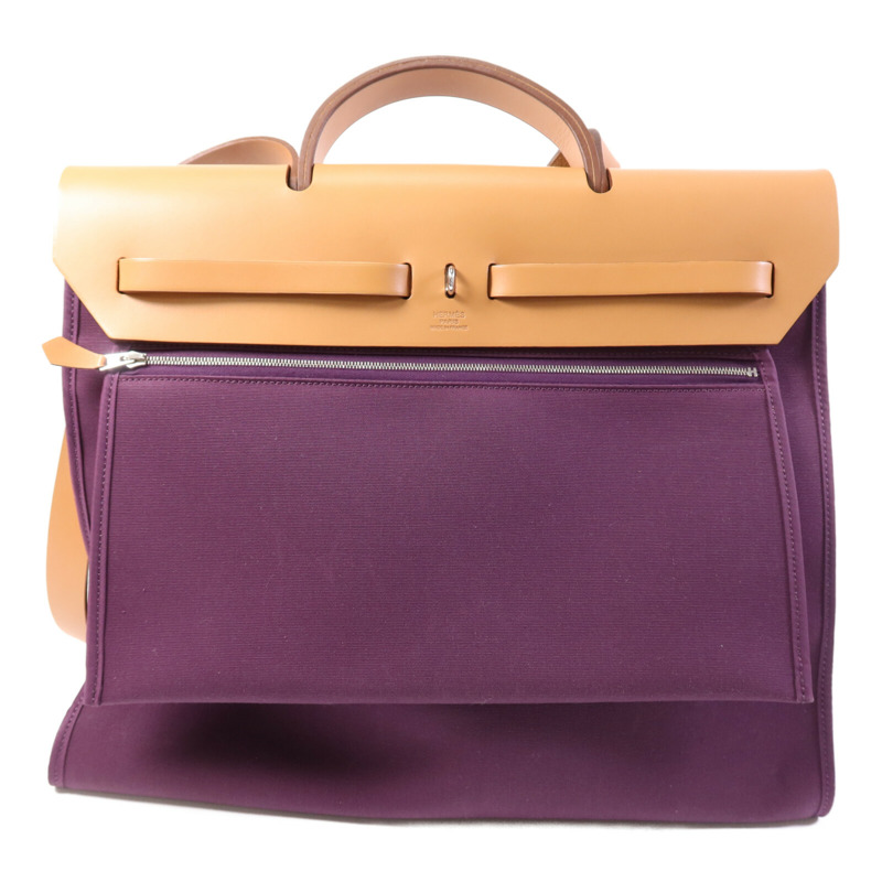 HERMES 帆布Herbag MM銀扣手挽肩背兩用袋Anemone/Gold-1