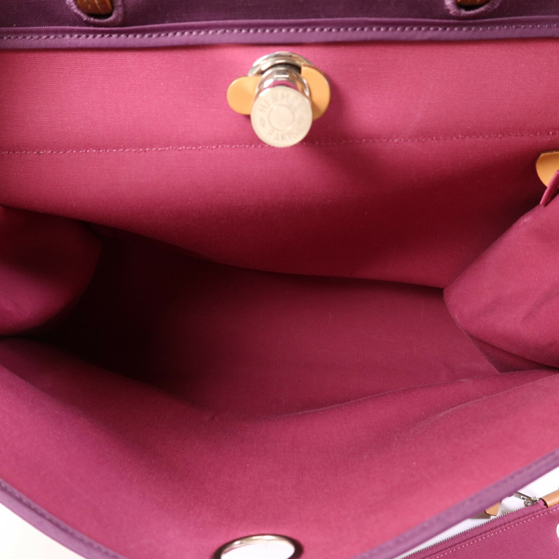 HERMES 帆布Herbag MM銀扣手挽肩背兩用袋Anemone/Gold-4