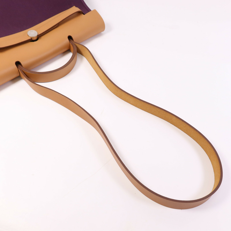 HERMES 帆布Herbag MM銀扣手挽肩背兩用袋Anemone/Gold-7
