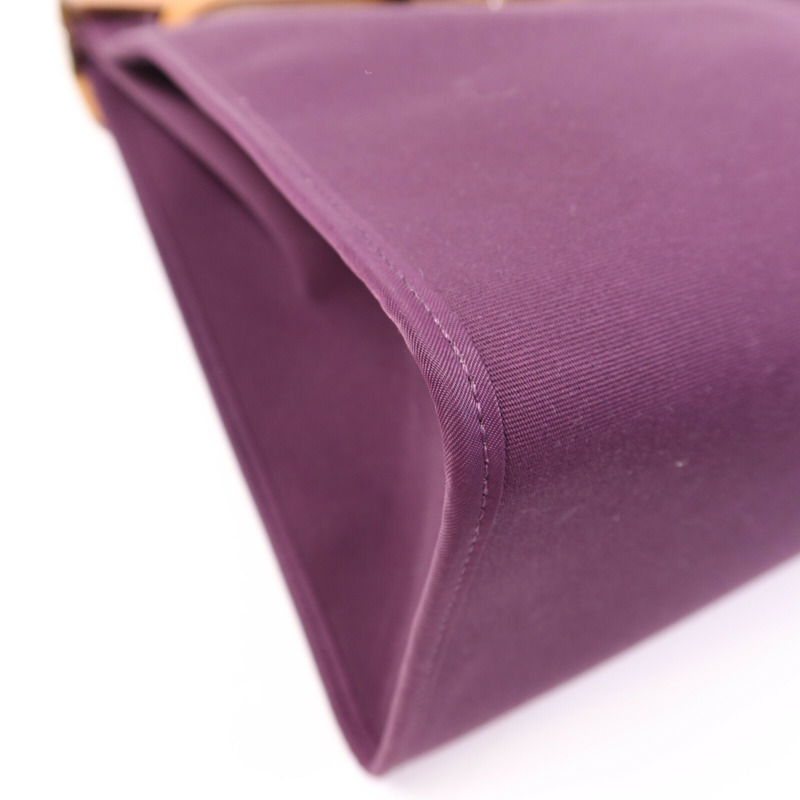 HERMES 帆布Herbag MM銀扣手挽肩背兩用袋Anemone/Gold-10