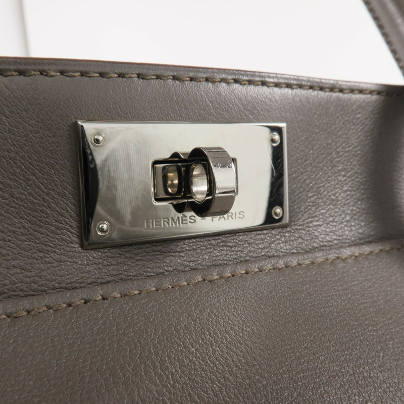 HERMES Evercolor皮革Toolbox 20銀扣手挽肩背兩用袋Etain-8