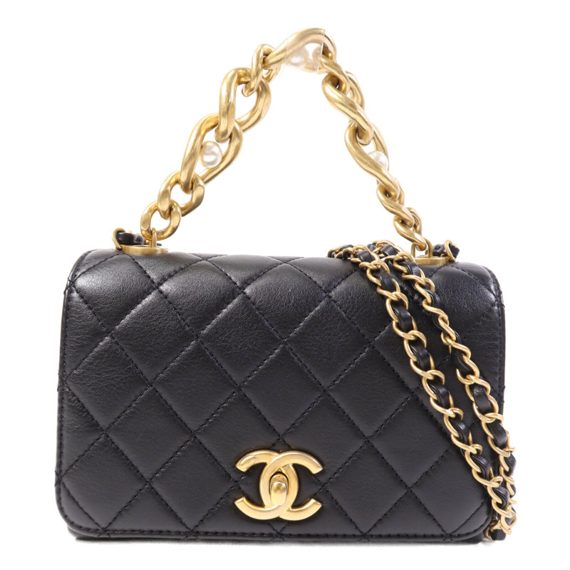 CHANEL 牛皮皮革Shoulder Bag金扣鏈帶肩背袋-0