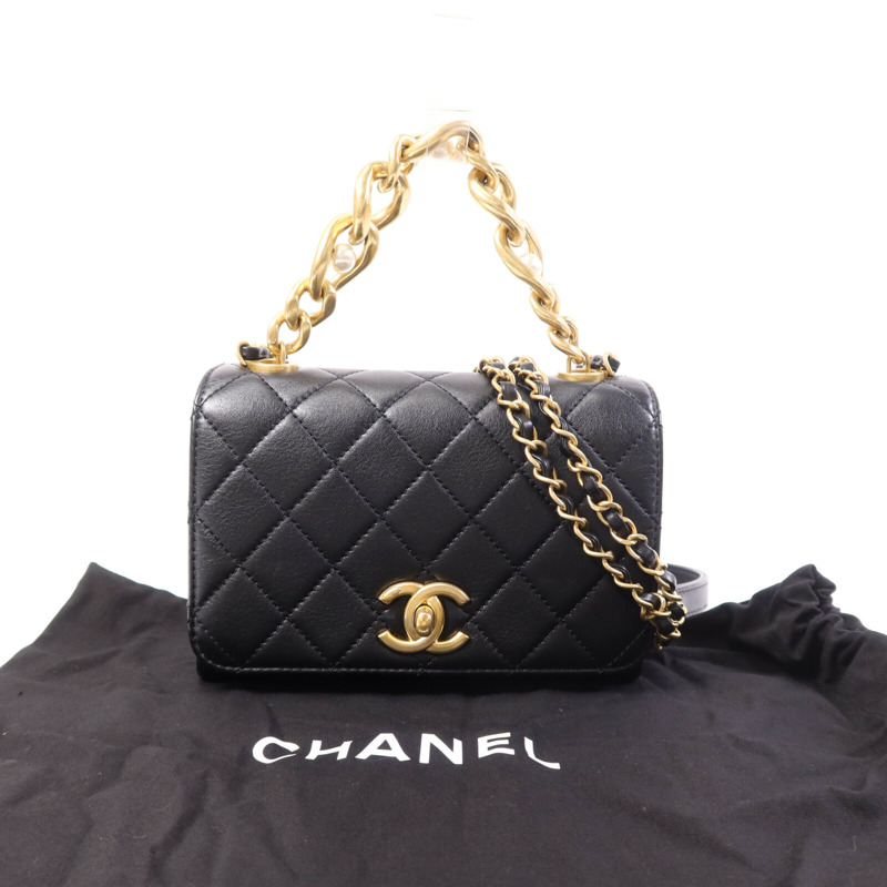 CHANEL 牛皮皮革Shoulder Bag金扣鏈帶肩背袋-9
