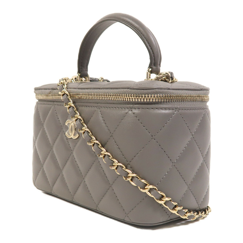 CHANEL 羊皮皮革Vanity Case金扣鏈帶手挽肩背兩用袋-2
