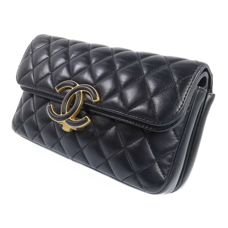 CHANEL 羊皮皮革Chain Shoulder金扣鏈帶肩背袋-1