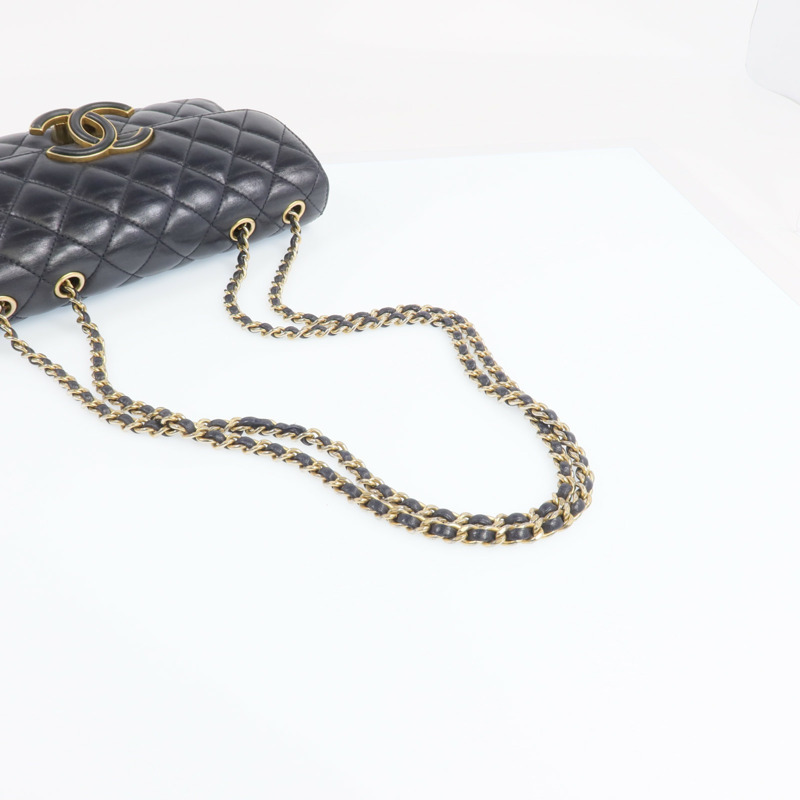 CHANEL 羊皮皮革Chain Shoulder金扣鏈帶肩背袋-7