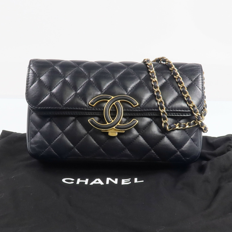 CHANEL 羊皮皮革Chain Shoulder金扣鏈帶肩背袋-8