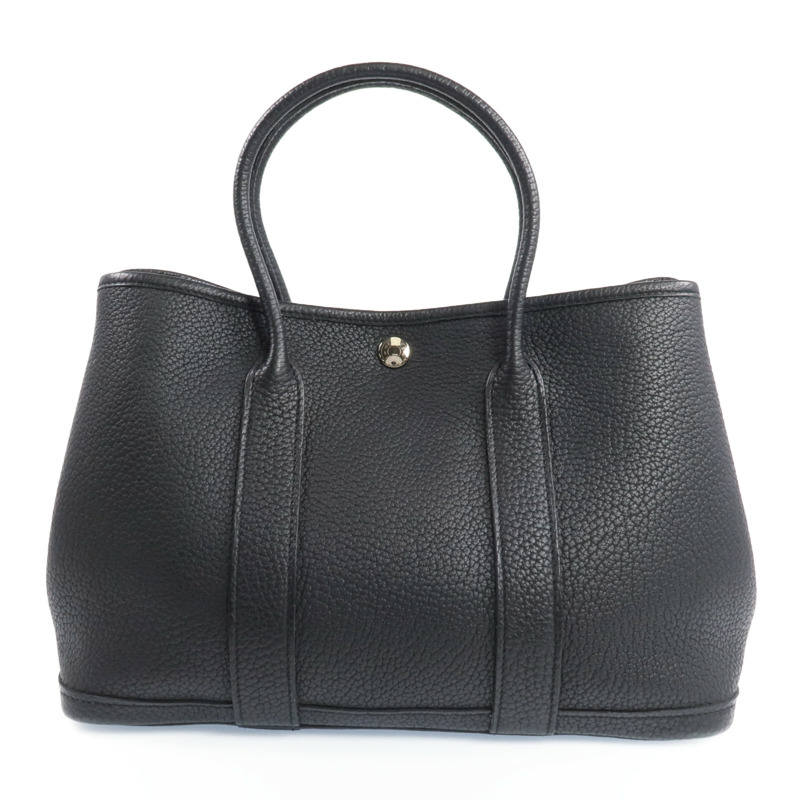 HERMES Negonda皮革Garden Party TPM銀扣手挽袋Noir-0