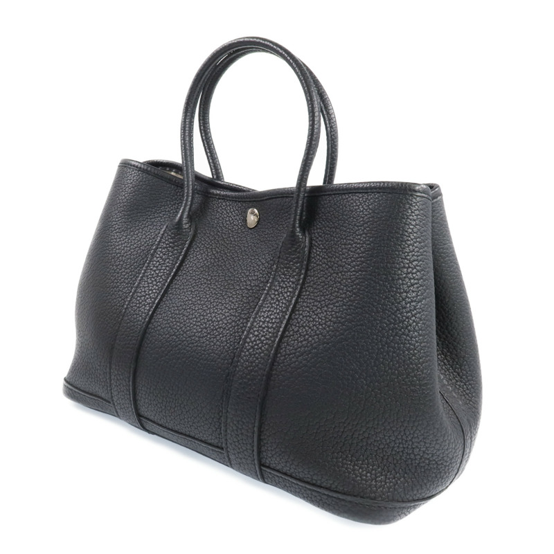 HERMES Negonda皮革Garden Party TPM銀扣手挽袋Noir-1