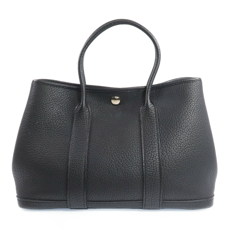 HERMES Negonda皮革Garden Party TPM銀扣手挽袋Noir-2