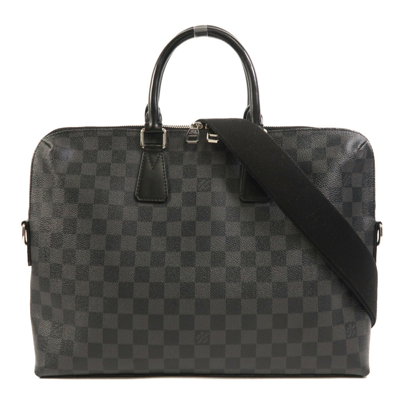 LOUIS VUITTON Damier Graphite Porte Document Jour Business Bag銀扣手挽袋-0